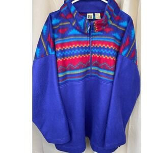 Vintage 90s NorthWest Blue Fleece Pullover Men's XL Aztec Southwestern Pattern